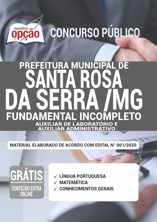 Apostila Prefeitura  de Santa Rosa da Serra- MG -Auxiliar de Laboratório